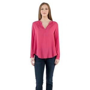 Velvet by Graham & Spencer Pink Jena Henley High Low Blouse Size L